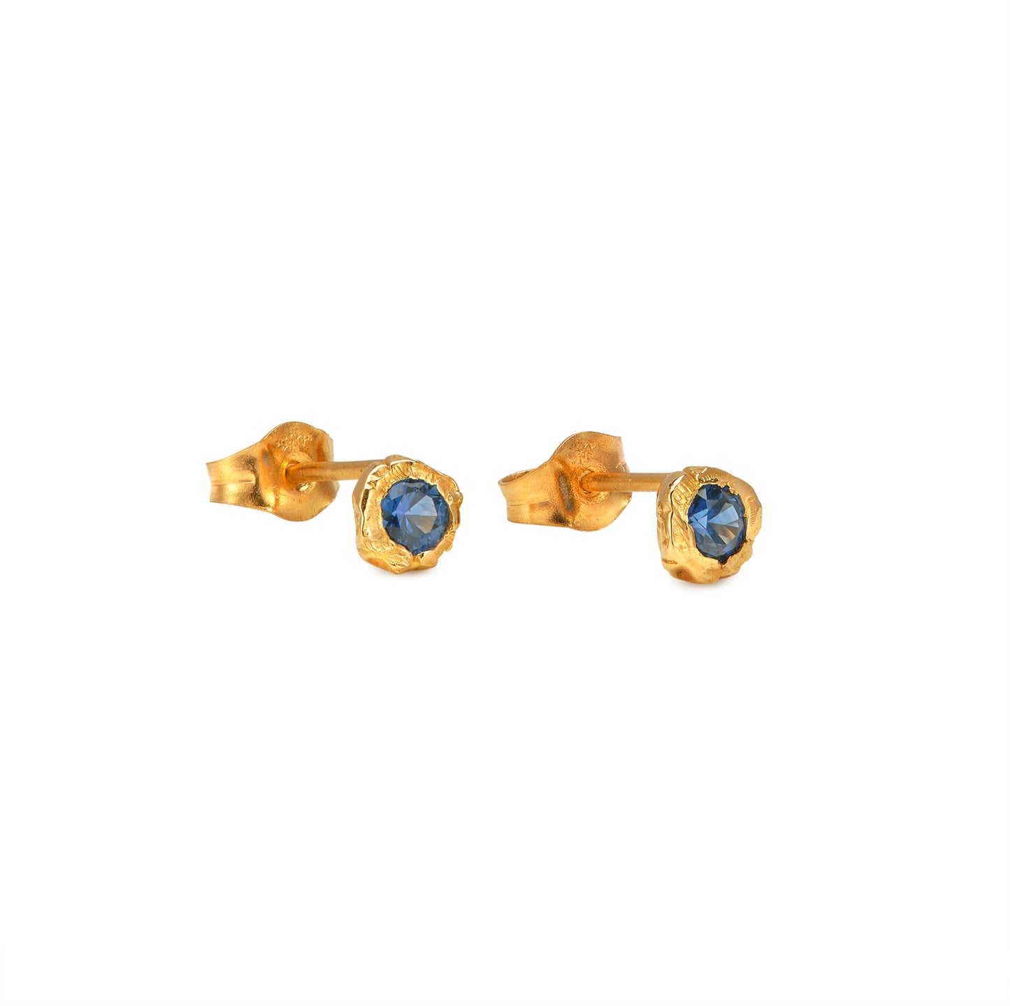 BLUE SAPPHIRE STUDS PAIR RECYCLED GOLD 18CT