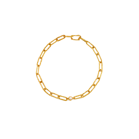 WHITE DIAMOND CHAIN BRACELET 19 CM  RECYCLED YELLOW GOLD 18CT