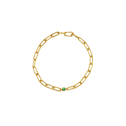 GREEN EMERALD CHAIN BRACELET 19 CM  RECYCLED YELLOW GOLD 18CT