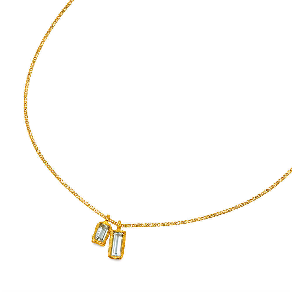 DUO BLUE AQUAMARINE PENDANTS RECYCLED YELLOW GOLD 18CT