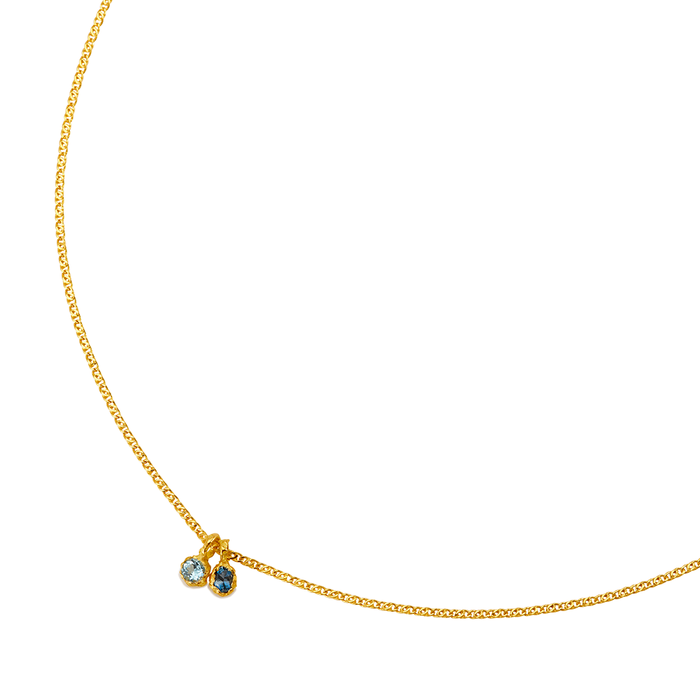 DUO SHADES BLUE AQUAMARINE PENDANTS RECYCLED YELLOW GOLD 18CT