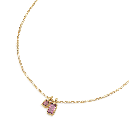 DUO PINK GARNET PENDANT RECYCLED GOLD 18CT