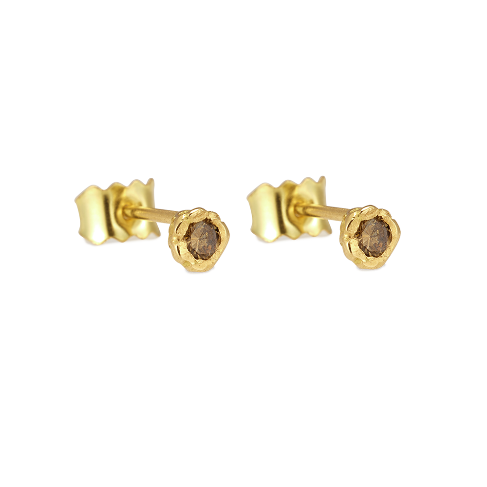 COGNAC DIAMOND PAIR OF STUDS RECYCLED GOLD 18CT