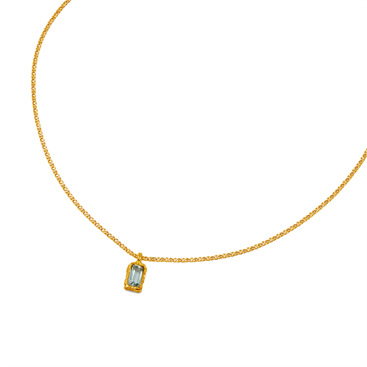 BLUE AQUAMARINE PENDANT RECYCLED YELLOW GOLD 18CT