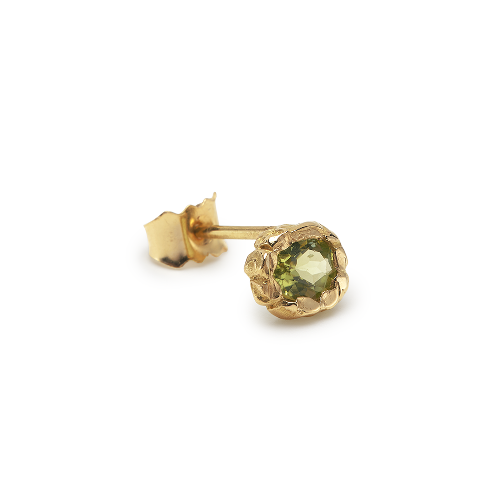 GREEN PERIDOT STUD SINGLE RECYCLED GOLD 18CT
