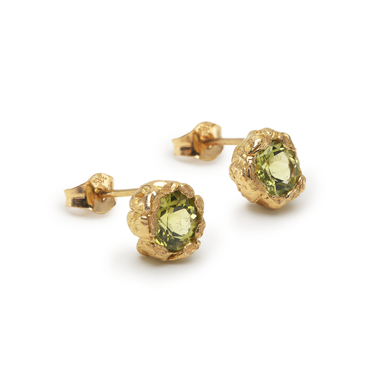 GREEN PERIDOT STUDS PAIR RECYCLED GOLD 18CT