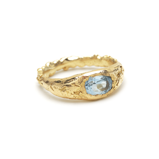 PINKY RING  RECYCLED YELLOW GOLD 18CT BLUE AQUAMARINE