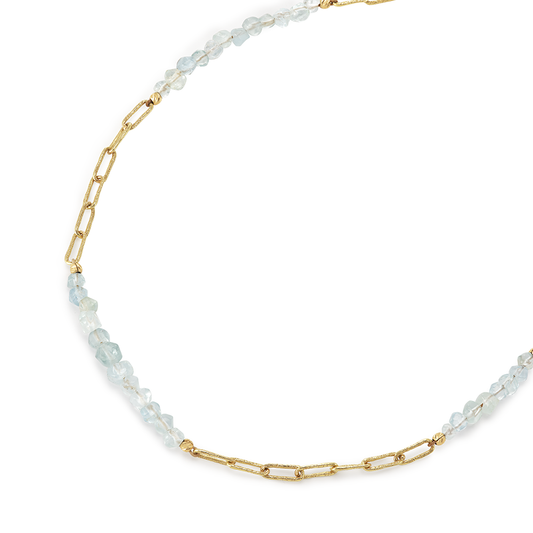 WATER CHAIN NECKLACE 46 CM AQUAMARINE & 18KT RECYCLED GOLD