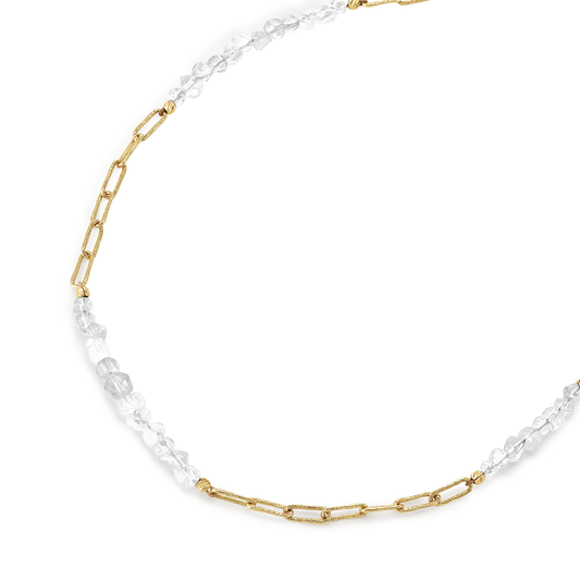 AIR CHAIN NECKLACE 46 CM CLEAR QUARTZ & 18KT RECYCLED GOLD