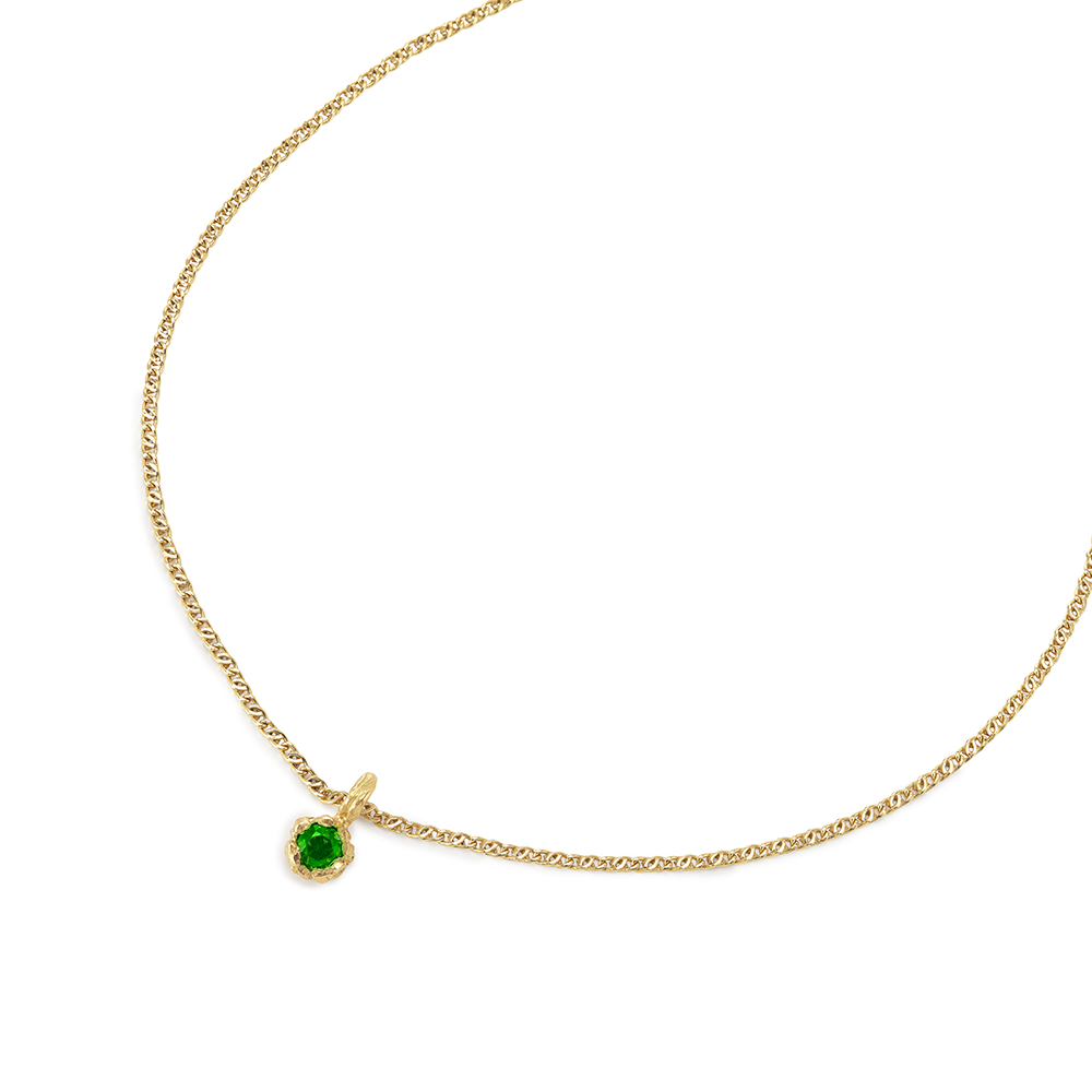 GREEN EMERALD 5MM PENDANT RECYCLED YELLOW GOLD 18CT