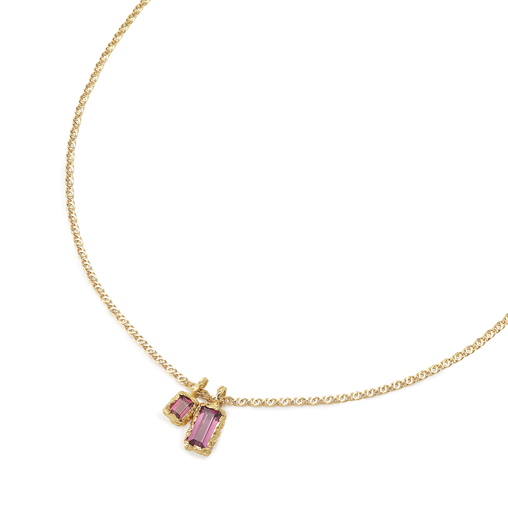 DUO PINK GARNET PENDANT RECYCLED GOLD 18CT
